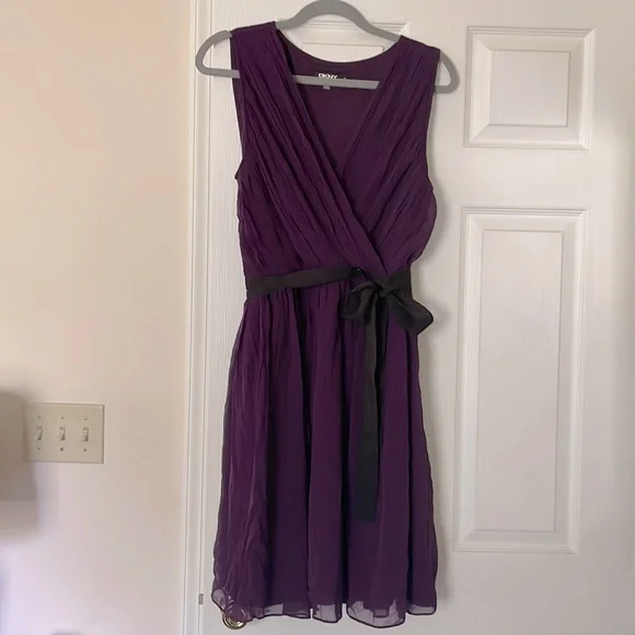 dkny purple dress Dkny Womens Faux Suede V-Neck Cocktail and Party Dress, Aubergine